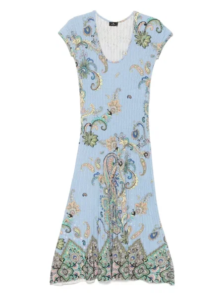 Rochie midi Etro cu imagine cu model paisley până la genunchi albastru