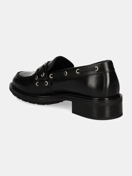 Kožené mokasíny Tommy Hilfiger NAUTICAL EYELETS LEATHER LOAFER na platformě černá
