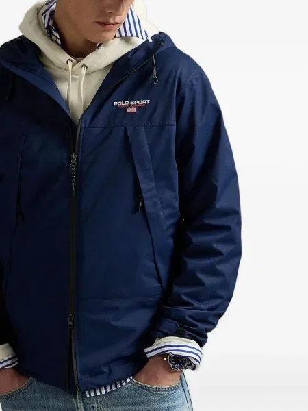 Iš natūralios odos siuvinėtas piniginė Polo Ralph Lauren su gobtuvu mėlyna