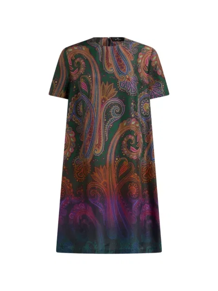 Selyem paisley mintás mini ruha Etro zöld