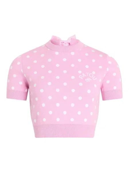 Dzianinowa koszulka Patou w grochy różowa