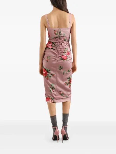 Gėlėta midi suknelė Dolce & Gabbana su raukiniais iki kelių rožinė