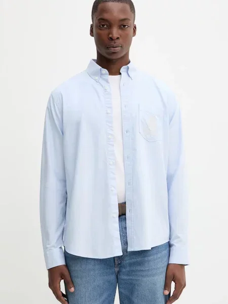 Guess Jeans koszula regular z kołnierzykiem button-down niebieski