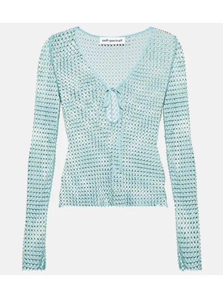 Top Self-portrait plasă de cristal albastru