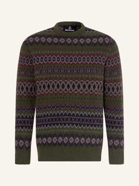 Barbour Svetr šedá / olivová / tmavě oranžová / rubínově červená