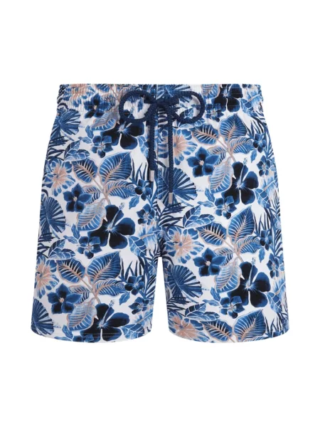 Vilebrequin Moda plażowa Mężczyzna Wielobarwność XL Stretch Krótkie Szorty Kąpielowe Island Flowers białe