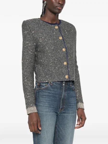 Cardigan Balmain din tweed albastru