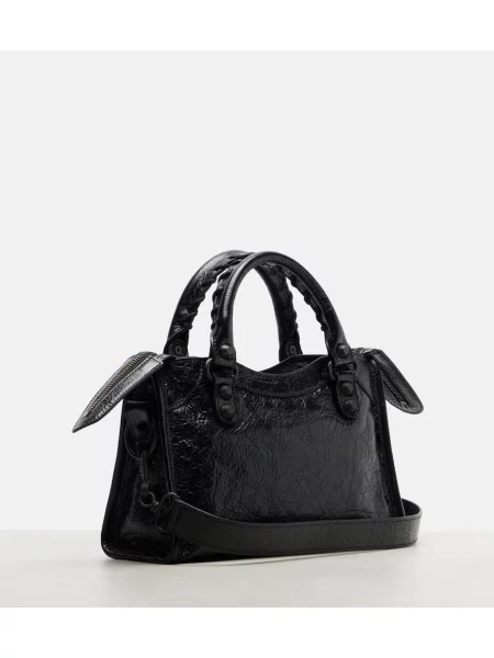 Kožená malá mini kožená taška Balenciaga čierna