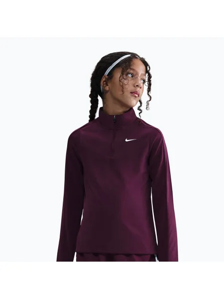 Gyerek edző hosszú ujjú póló Nike Dri-Fit Zip bordeaux/white. Méret: fehér