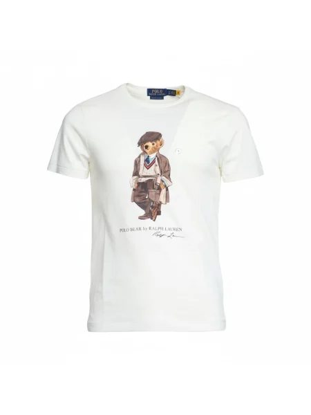 Polo Ralph Lauren T-shirt niestandardowy krój slim fit Mężczyźni nadruk S biały