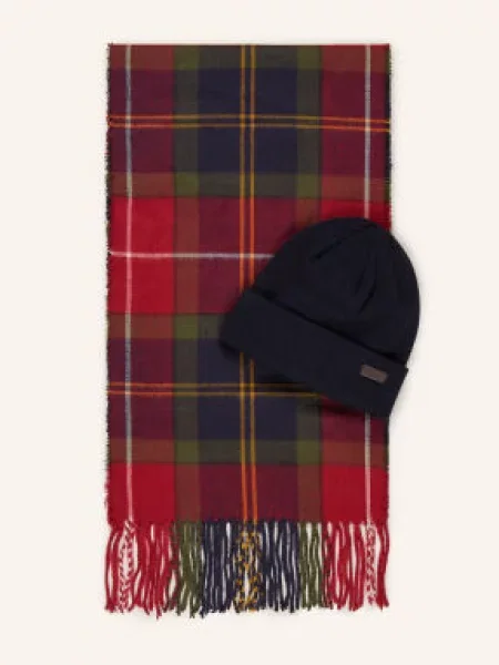 Barbour Sada: Šála A Čepice / zelená / černá červená