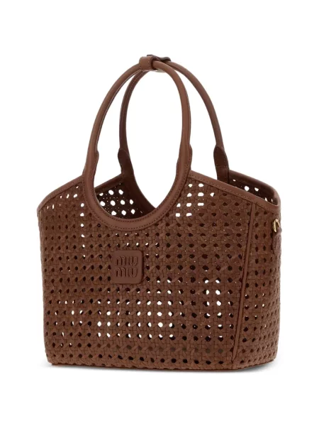 Geantă shopper Miu Miu din piele maro