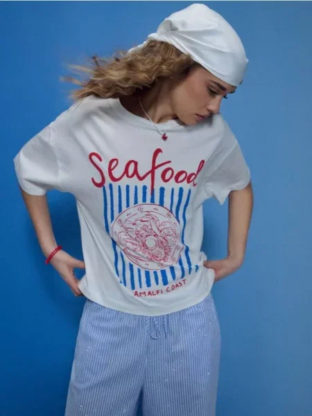 Футболка з написом Seafood білий