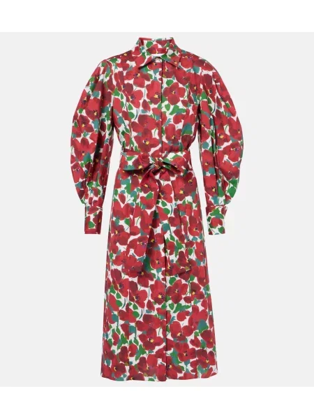 Rochie tip cămașă Carolina Herrera cu model floral de costum roșu