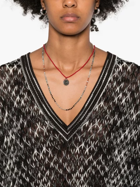 Pulover Missoni cu decolteu în V cu imprimeu geometric maro