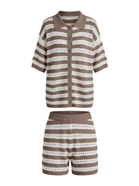 Imily Bela Costum cu pantaloni maro alb