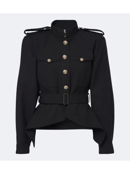 Cu centură geacă Balmain de lână negru