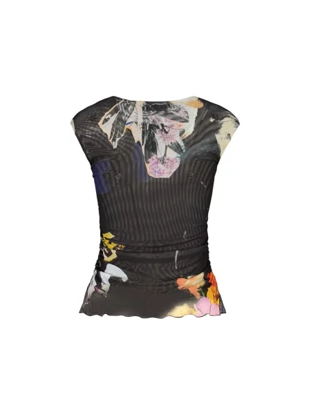 Top Desigual fără mâneci cu model floral negru