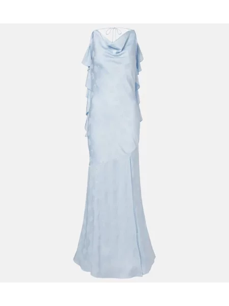 Rochie Rotate cu model floral din jacard albastru