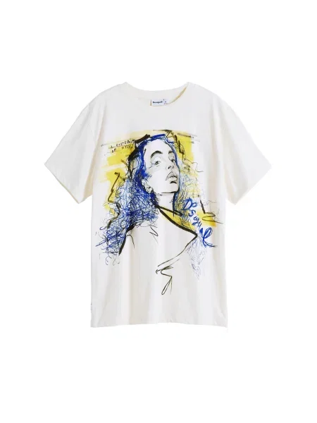 Desigual Tricou Portrait alb