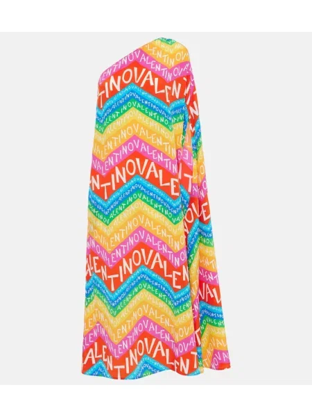 Svilena midi obleka Valentino z enim ramenom z avtogramom