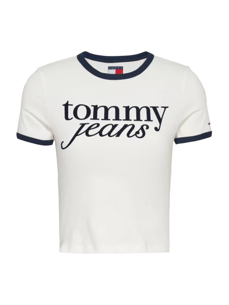 Tommy Jeans Tricou Script Ringer Écru alb
