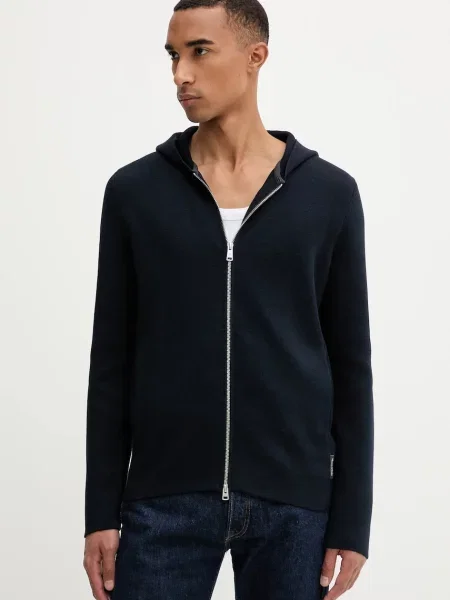 Bombažen pulover Marc O'Polo mornarsko s kapuco modra