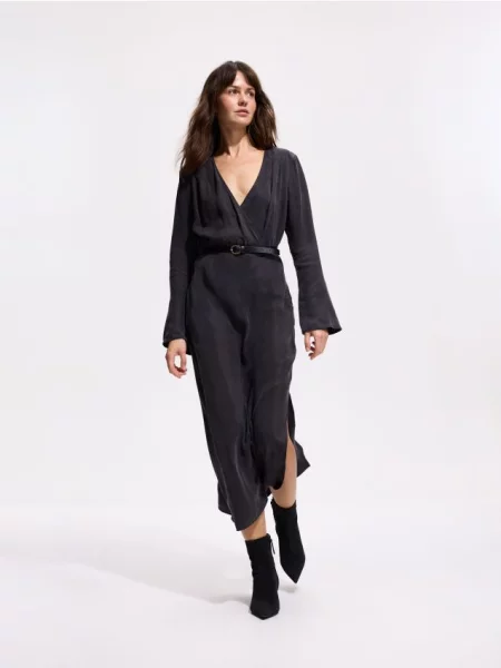 Cu centură rochie Reserved negru