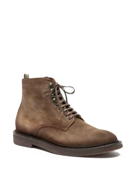 Botine Officine Creative cu șireturi din piele de căprioară maro
