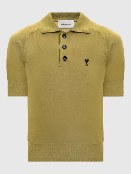 Поло з вовни мериноса Ami Paris зелене