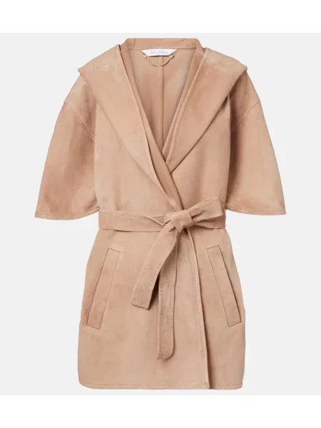 Płaszcz Max Mara zamszowy kopertowy brązowy