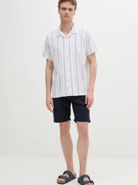 Barbour koszula Garnock Stripe S/S Regular Fit Shirt relaxed z kołnierzykiem klasycznym biały