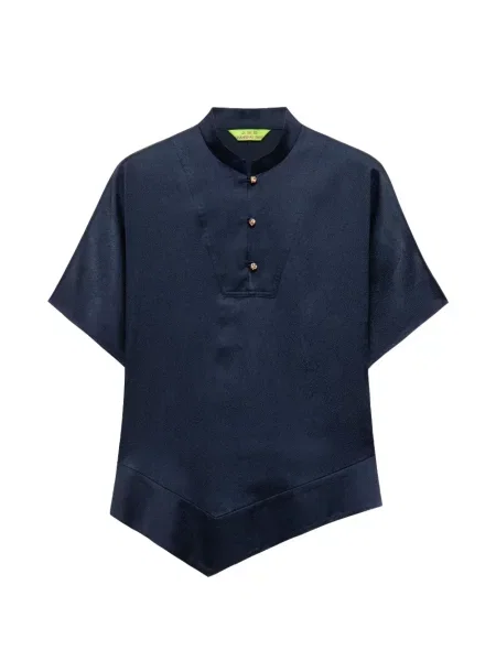 Top Shanghai Tang de mătase asimetric drapat albastru