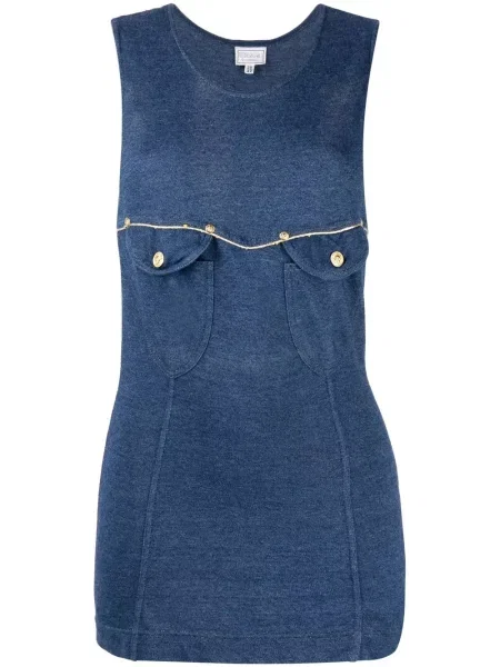 Top Versace Pre-owned bez rukávů s kapsami s klopami modrý