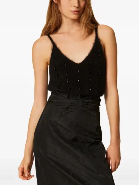 Top Twinset cu broderie de lână negru