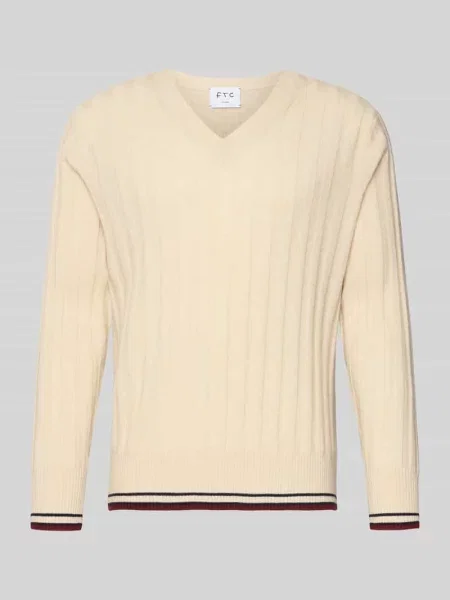 Sweter kaszmirowy z prążkowanymi wykończeniami Ftc Cashmere beżowy