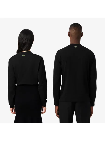Lacoste T-Shirt Unisex Z Okrągłym Dekoltem Z Długim Rękawem Z Nadrukiem Classic Fit czarny