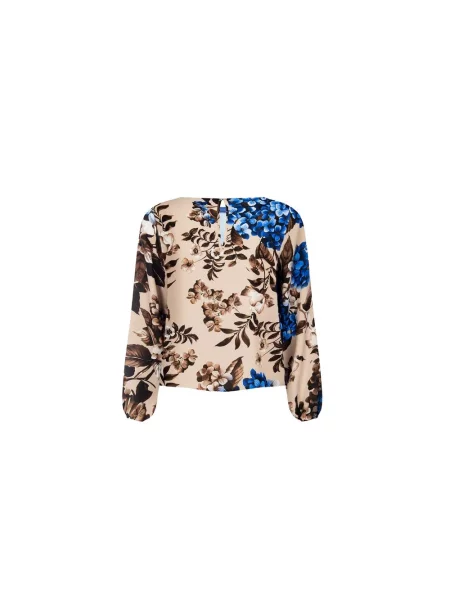 Bluzka Rinascimento z długim rękawem w kwiatki niebieska