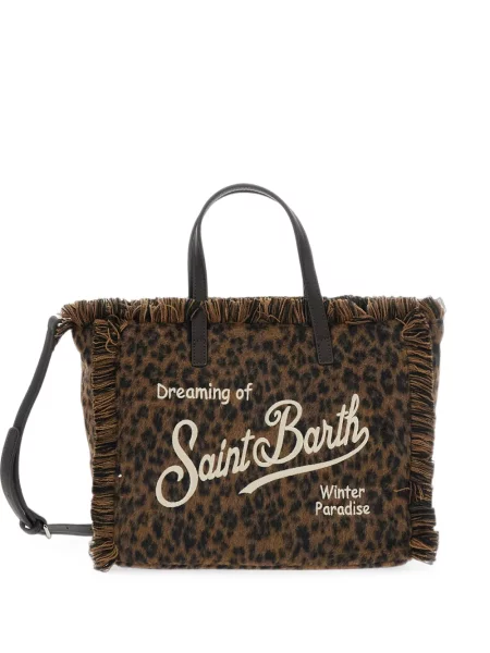 Geantă shopper Mc2 Saint Barth cu imagine cu model leopard maro