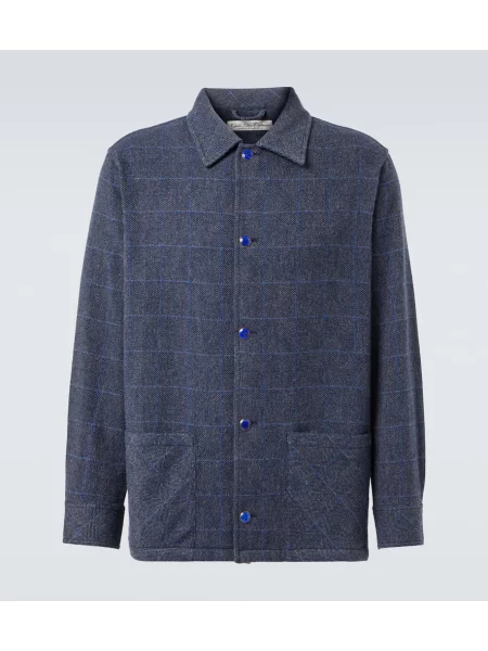 Kašmírová kostkovaná bunda God's True Cashmere modrá