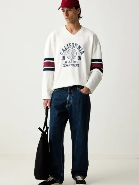 Tricou cu mânecă lungă Guess Jeans alb