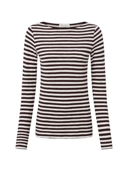 Marc O'Polo koszulka z długim rękawem Kobiety brązowy|biały w paski S biała