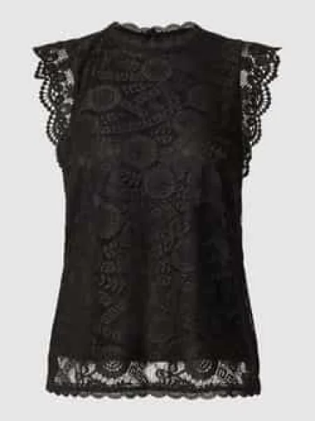 Bluzka z obszyciem koronką model ‘COLLINE’ Pieces czarna