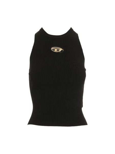Top Diesel z dekoltem w serek na ramiączkach żakardowy czarny