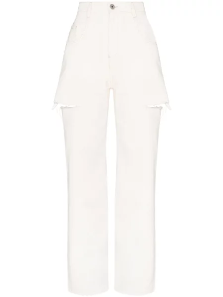 Jeansy Maison Margiela z wysoką talią z przetarciami białe