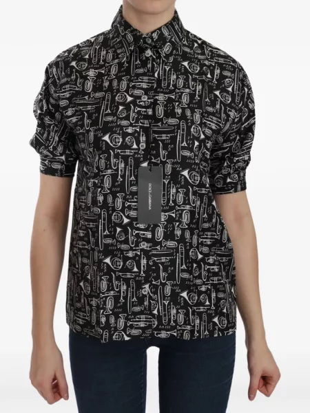 Cămașă Dolce & Gabbana de mătase cu imagine negru