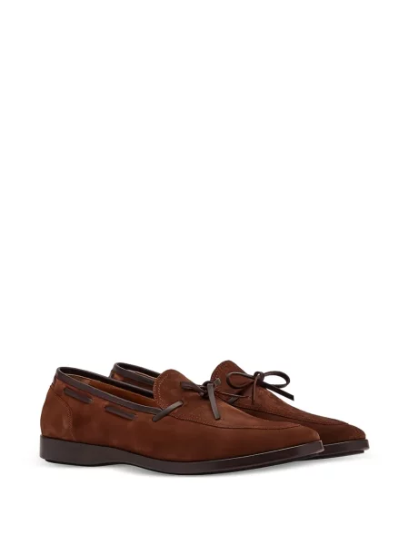 Pantofi loafer Ferragamo cu funde din piele de căprioară maro