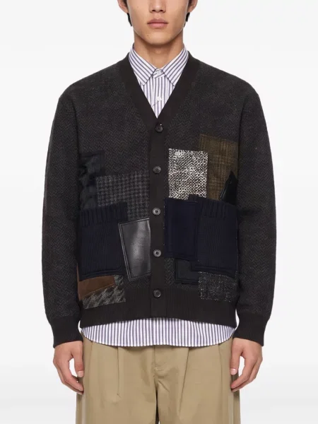 Cardigan Junya Watanabe Man cu model herringbone gri