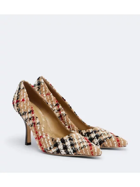 Bouclé pantofi cu toc Burberry în carouri bej