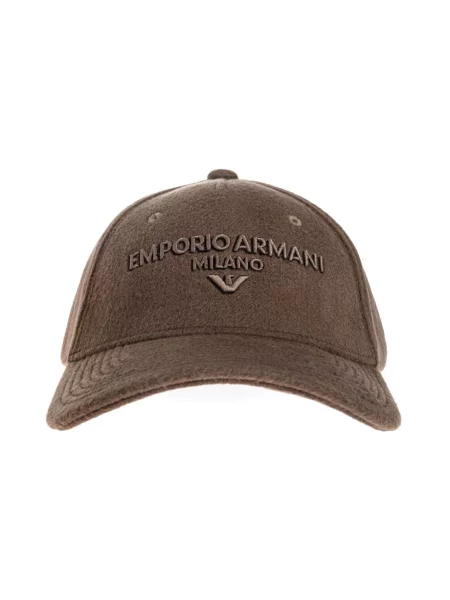 Haftowana czapka z daszkiem Emporio Armani z kapturem brązowa
